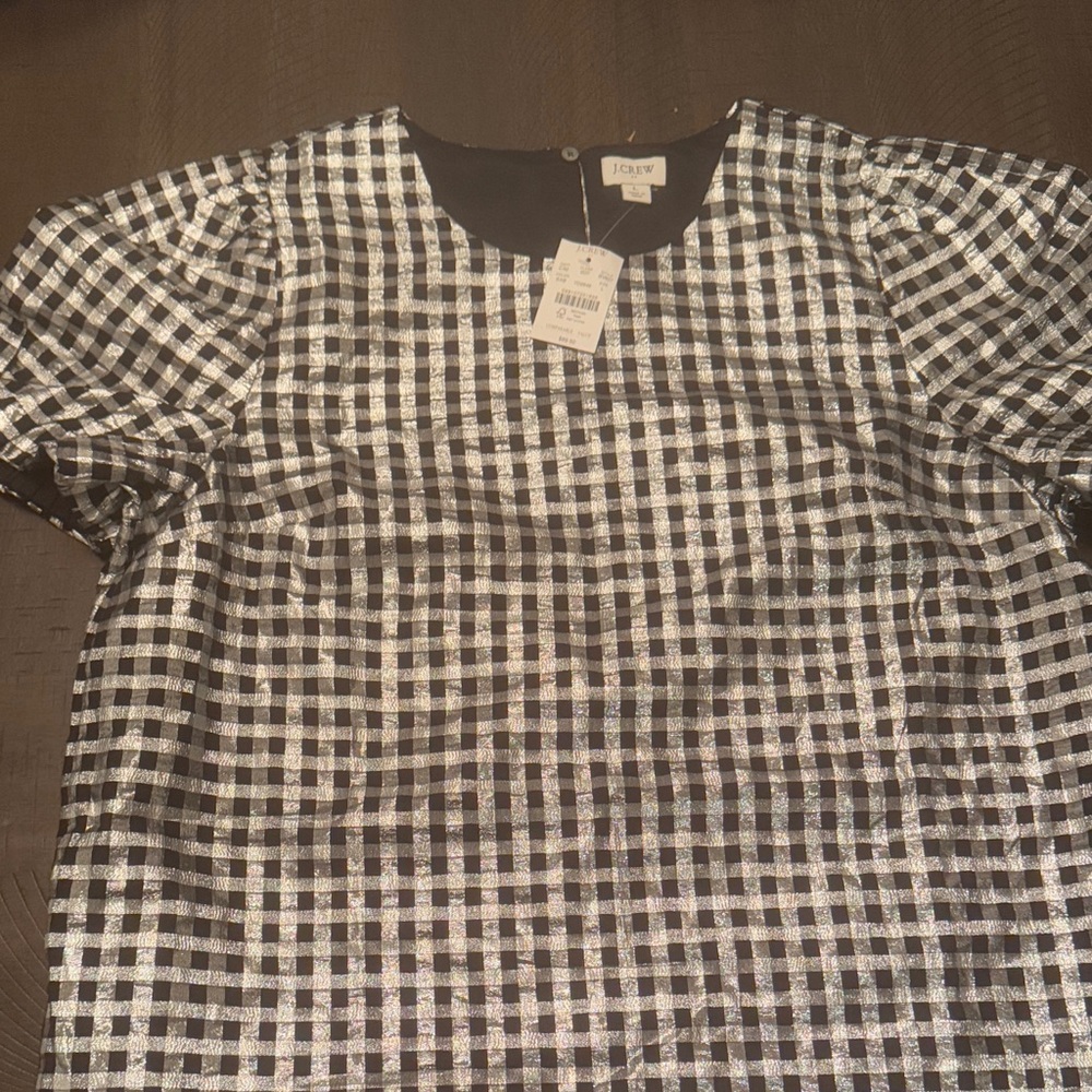 J. Crew Black and White Checkered Blouse
